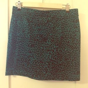 Teal leopard print mini skirt